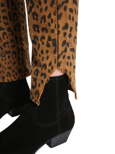 Shop Saint Laurent Slim Fit Hjeans In Leopard Print In Marrone