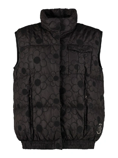 Shop Moncler Floral Puffer Vest In Black