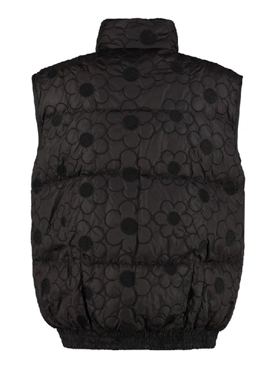 Shop Moncler Floral Puffer Vest In Black