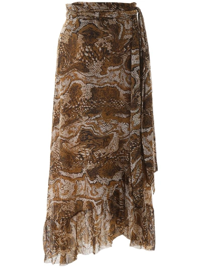 Shop Ganni Printed Skirt In Tigers Eye (brown)