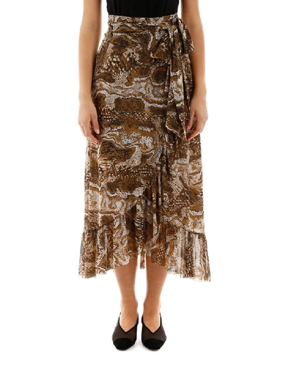 Shop Ganni Printed Skirt In Tigers Eye (brown)