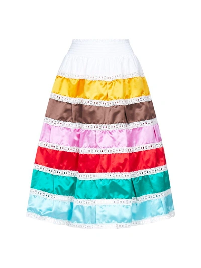 Shop Prada Silk Duchesse Tiered Skirt In Multicolor