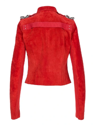 Shop Rick Owens Biker Leather Jacket In Red
