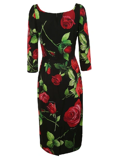 Shop Dolce & Gabbana Rose Printed Dress In Black