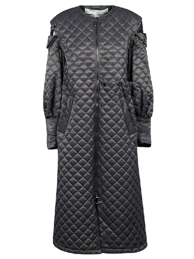 Shop Off-white Quilted Long Coat In Grey