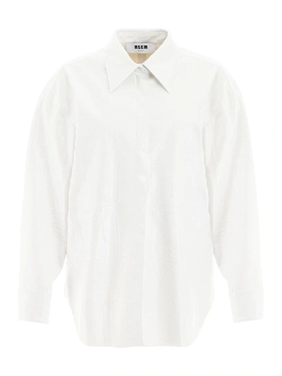 Shop Msgm Croc-print Faux Leather Overshirt In Bianco (white)