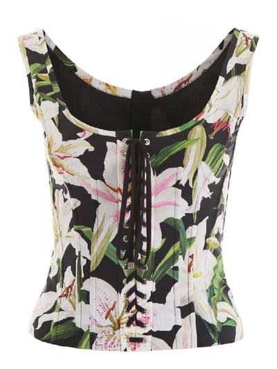 Shop Dolce & Gabbana Lily Print Bustier Top In Gigli Fdo Nero (black)