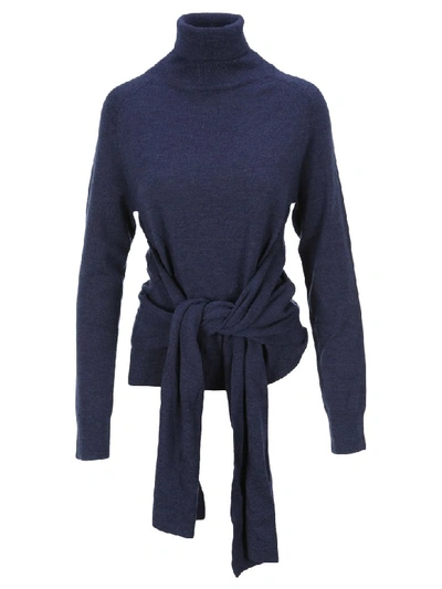 Shop Jw Anderson Knot Detail High Neck Sweater In Navy Blue