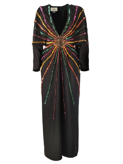 Shop Gucci *long Dress With Paillettes In Black