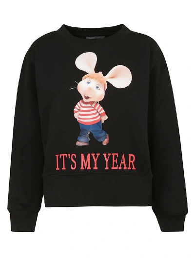 Alberta Ferretti Topo Gigio Print Cotton Sweatshirt In Black