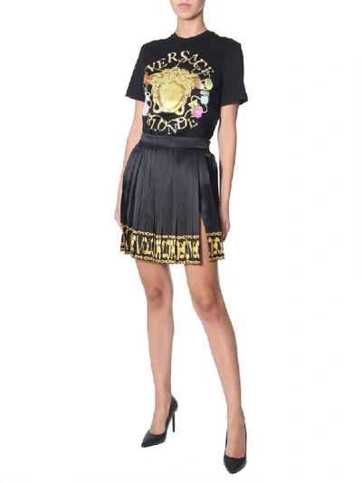 Shop Versace Pleated Skirt In Nero