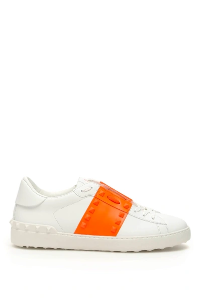 Shop Valentino Rockstud Untitled Open Sneakers In Bianco Orange Fluo Bianco (white)