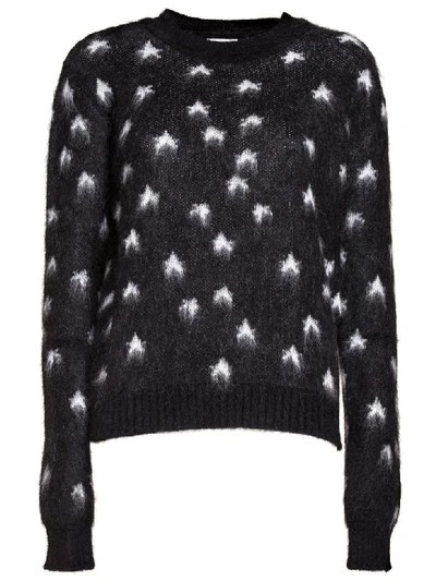 Shop Saint Laurent Jacquard Sweater With Brushed Stars In Nero