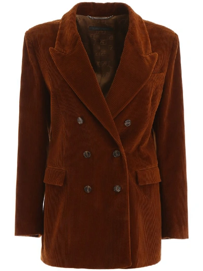 Shop Alberta Ferretti Corduroy Blazer In Brown (brown)