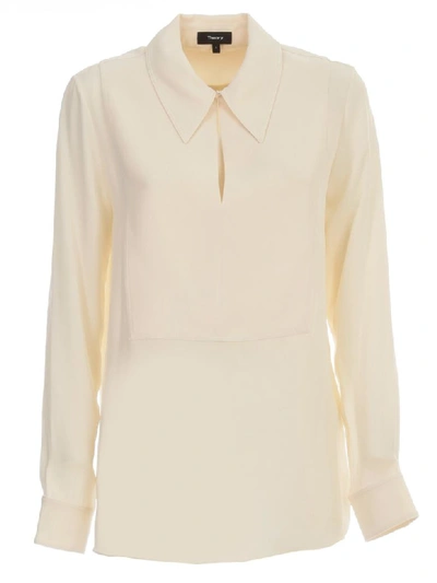 Shop Theory Yoke Shirt L/s W/plastron In Ivory