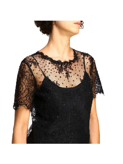Shop Ermanno Scervino Top Crew-neck Sweater With Short Sleeves And Lace Inserts In Black
