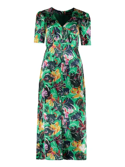 Shop Saloni Eden Printed Satin Dress In Green