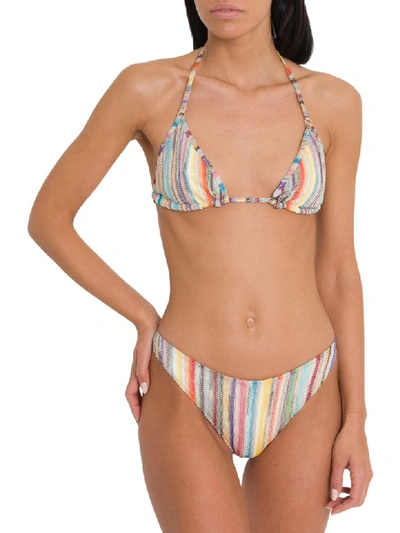 Shop Missoni Metallic Multi-coloured Stripe Triangle Bikini In Multicolor