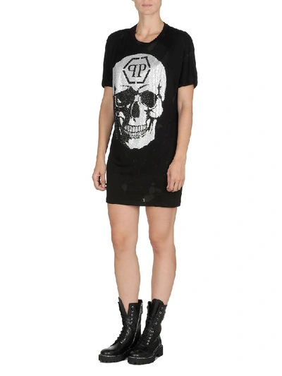 Shop Philipp Plein Dress With Skull In Black
