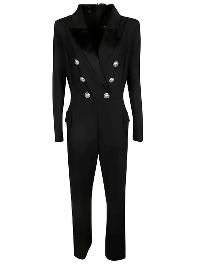 Shop Balmain Double Breasted Back Zipped Jumpsuit In Black