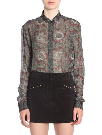 Shop Saint Laurent Band Collar Shirt In Verde