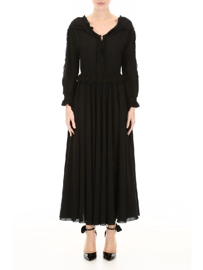 Shop Bottega Veneta Long Ruffled Dress In Nero (black)
