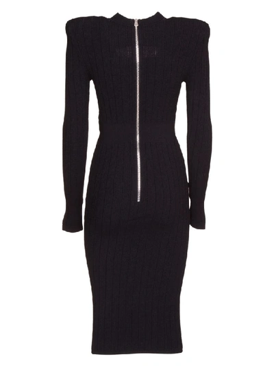 Shop Balmain Knitted Midi Dress In Nero