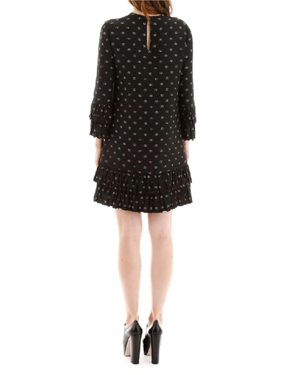 Shop Valentino Mini Dress With V Logo All-over In Nero Avorio (black)