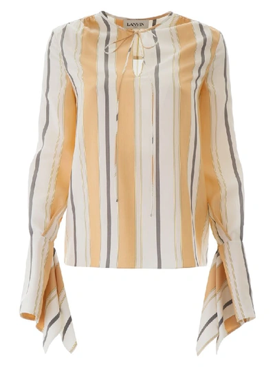 Shop Lanvin Striped Silk Blouse In Sun (white)
