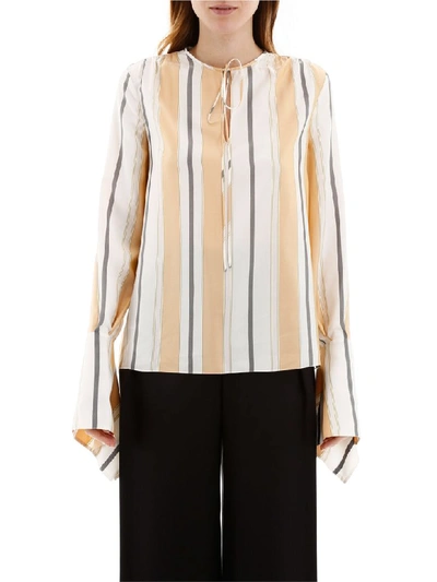 Shop Lanvin Striped Silk Blouse In Sun (white)