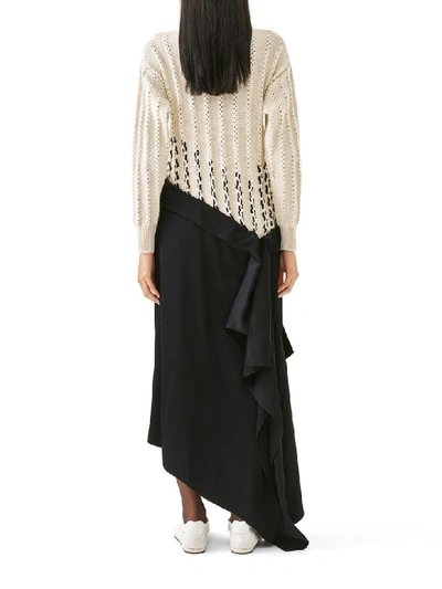 Shop Loewe Cable Knit Drapped Dress In White Black