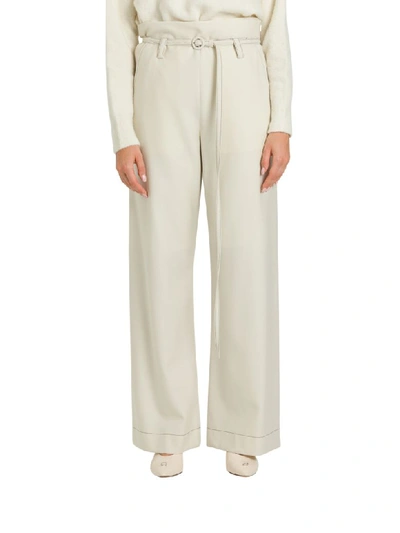 Shop Marni Wide Leg Pants With Contasting Stitching In Bianco