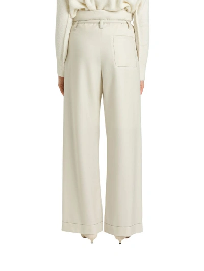 Shop Marni Wide Leg Pants With Contasting Stitching In Bianco