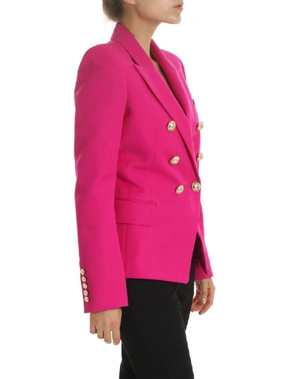 Shop Balmain Wool Jacket With Gold Buttons In Fuxia