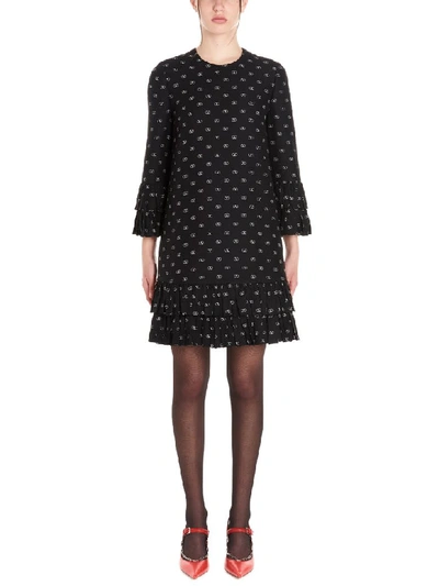 Shop Valentino Vlogo Dress In Black & White