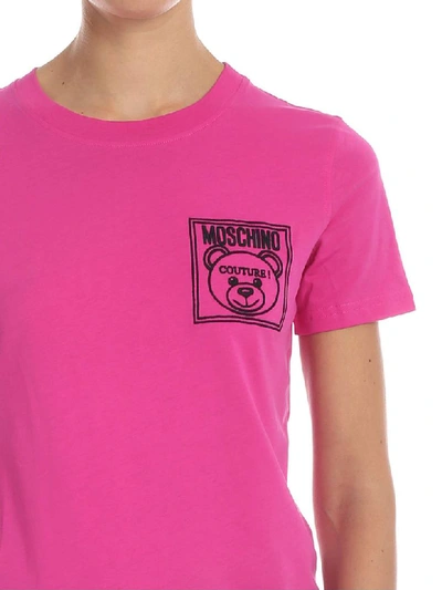 Shop Moschino Teddy Bear Embroidered T-shirt In Fuxia