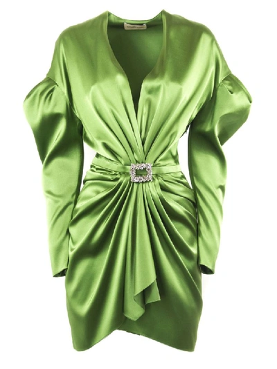 Shop Alexandre Vauthier Green Silk Blend Mini Dress In Verde