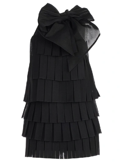 Shop Balmain Dress W/s Bow Embellished Pleated In Pa Noir