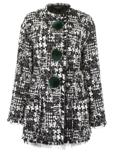 Shop Dolce & Gabbana Tweed Blazer With Crystals In Fantasia Non Stampa (white)