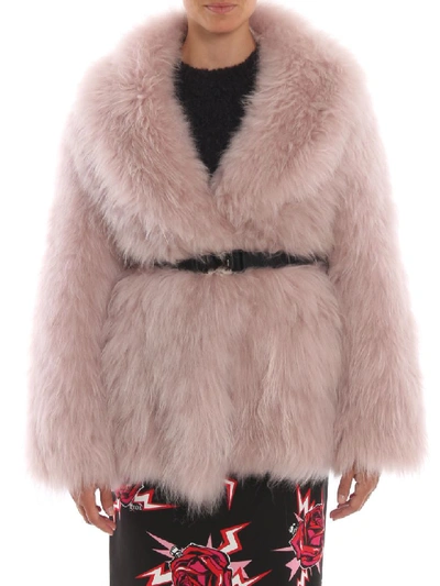 Shop Prada Fur Jacket In Camelia