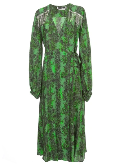 Shop Rotate Birger Christensen Kira Dress Long L/s Printed In Stone Green Comb