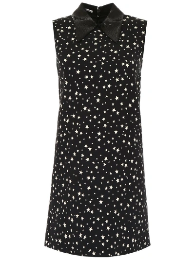 Shop Miu Miu Mini Dress With Stars In Nero Avorio (black)