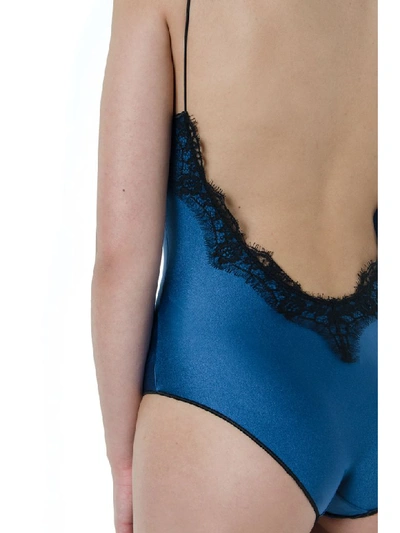 Shop Oseree Blue And Black Travaille Swimsuit In Blue/black