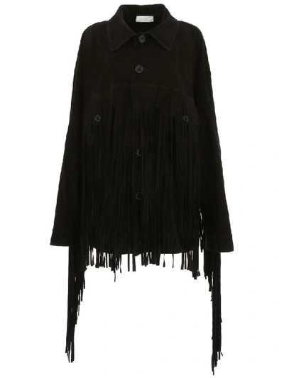 Shop Faith Connexion Suede Jacket With Fringes In Black (black)