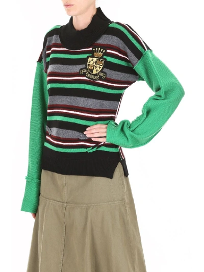 Shop Jw Anderson Striped Pull With Logo In Emerald (green)