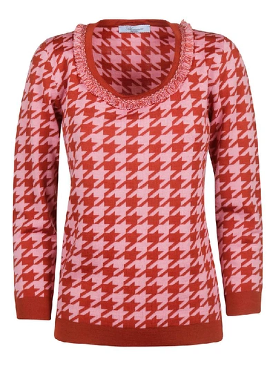Shop Blumarine Motif Print Sweater In Pink/red