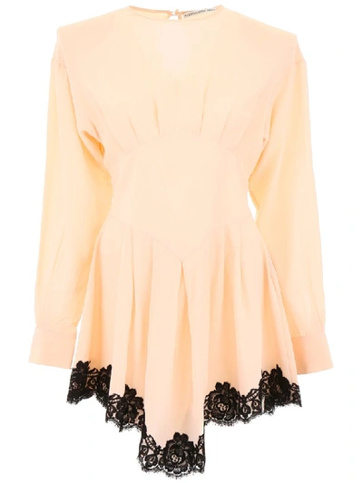 Shop Alessandra Rich Mini Dress With Lace In Light Pink (pink)