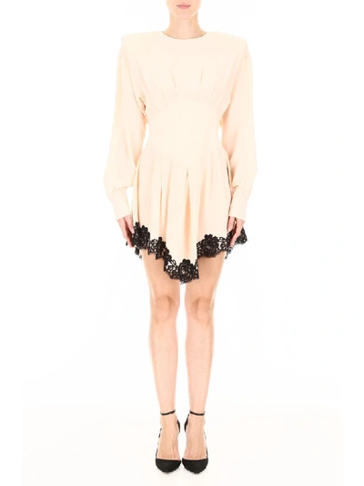 Shop Alessandra Rich Mini Dress With Lace In Light Pink (pink)