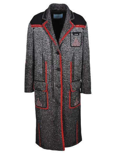 Shop Prada Technical Mouliné Jacquard Coat In Black + Red