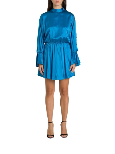 Shop Federica Tosi Short Silk Dress With Coulotte In Turchese